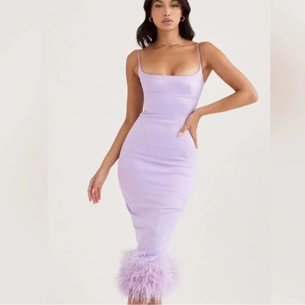 House of CB Purple Bodycon Midi Dress Spaghetti Strap